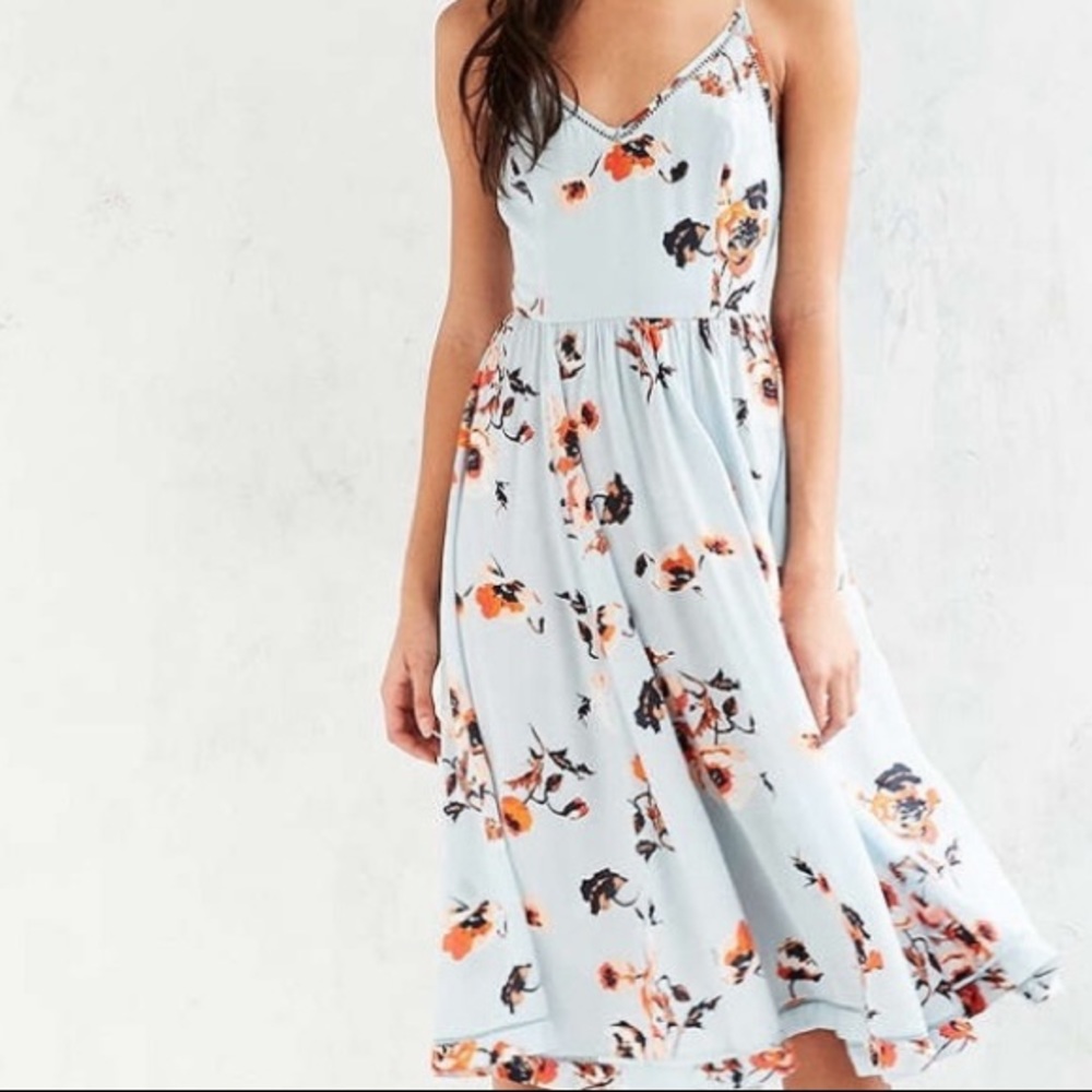 Urban Outfitters Blue Flowered Midi Dress